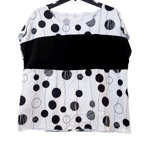 Emery Rose Womens Size 3XL White Black Crew Neck Short Cap Sleeve Blouse Top